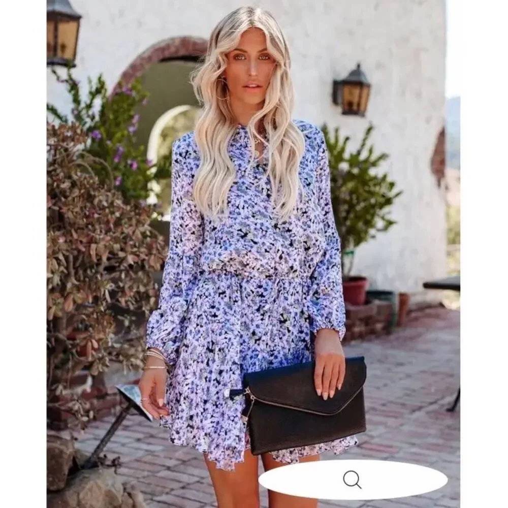 NWT VICI Francine Feminine Floral Modern Tie Waist Balloon Sleeve Dress M - Picture 14 of 15